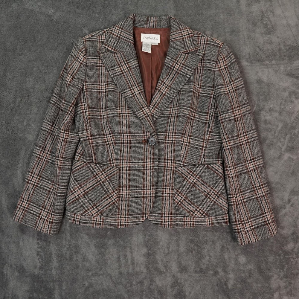 Chadwicks Blazer Womens 20W Plaid Wool Blend Single Button Pockets Classic Caree